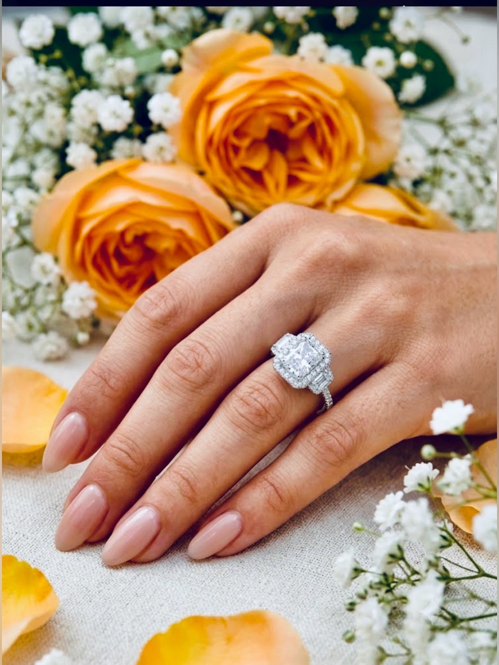 Radiant Cut Three Stone Engagement Ring